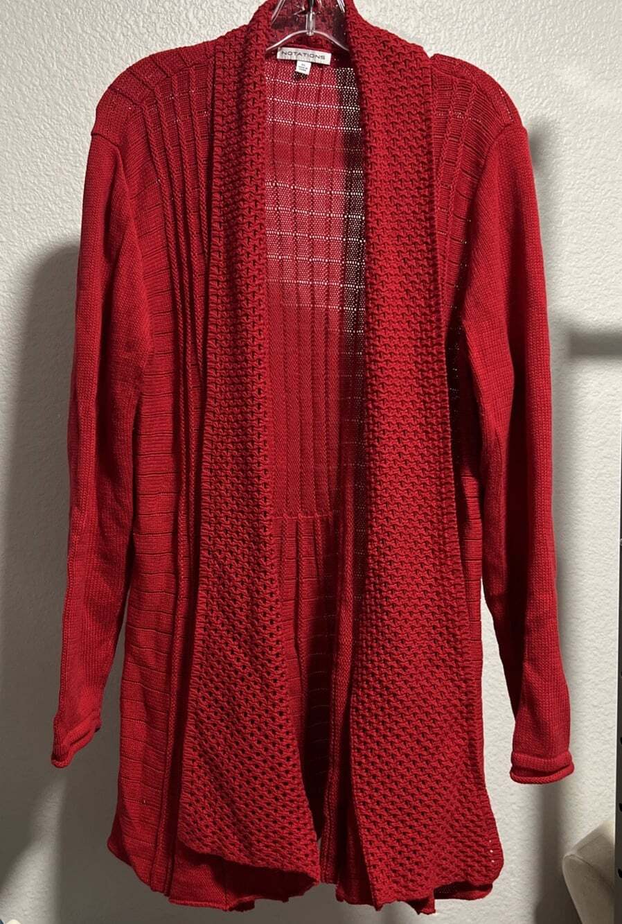 Notations Red Cable Knit Open Cardigan Sweater Cozy Fall Womens Size 1X